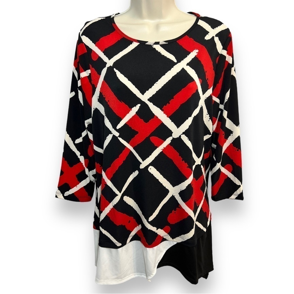 PECK & Peck 3/4 Sleeve Tunic Red/White/Black Size Medium